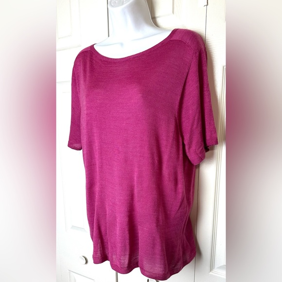ST. JOHN Pink Lightweight Knit Wool Silk Blouse Shirt Top Boat Neck Pullover - Picture 2 of 12